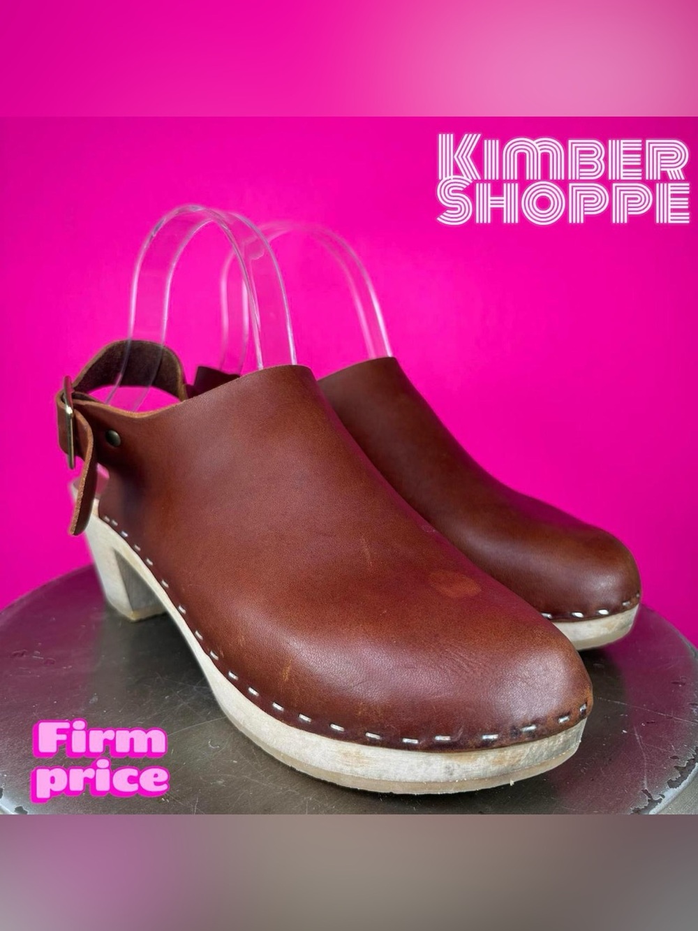 Bryr Suzie Brown Leather Wooden Heel Slingback Clog EU 38 US 8